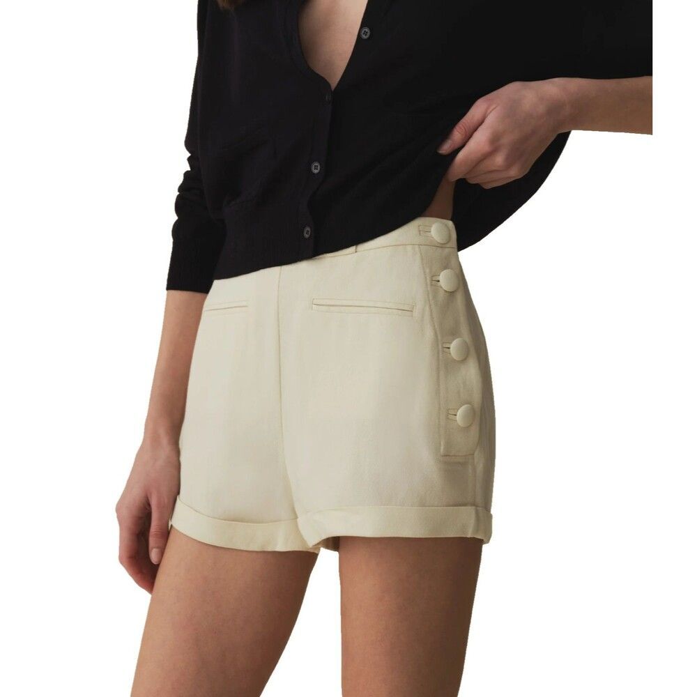 Doen Women’s Avon Linen Shorts size 6 High Waist Retro Look Butter Yellow